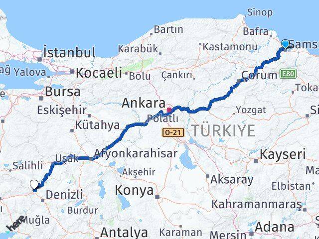 Samsun Buldan Denizli Arası Kaç Km - Yol Haritası