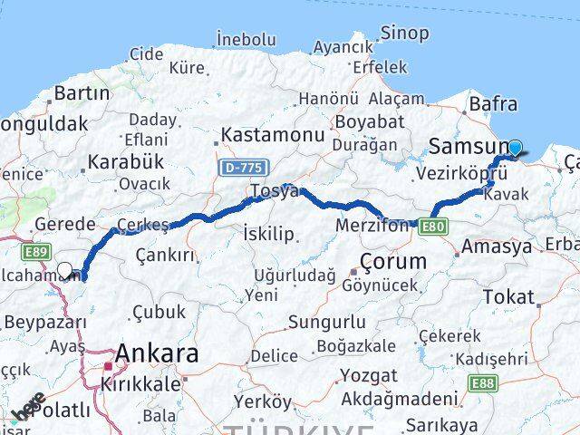 Samsun Çamlıdere Ankara Arası Kaç Km - Yol Haritası