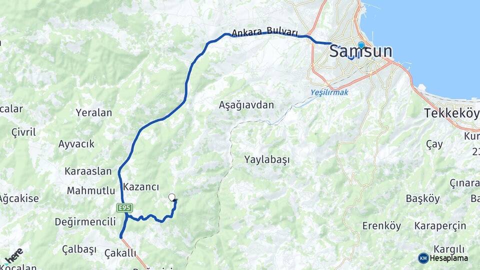 Samsun Canik Arası Kaç Km - Yol Haritası