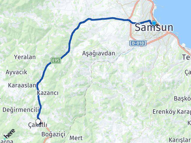 Samsun Canik Çakallı Kavak Arası Kaç Km - Yol Haritası