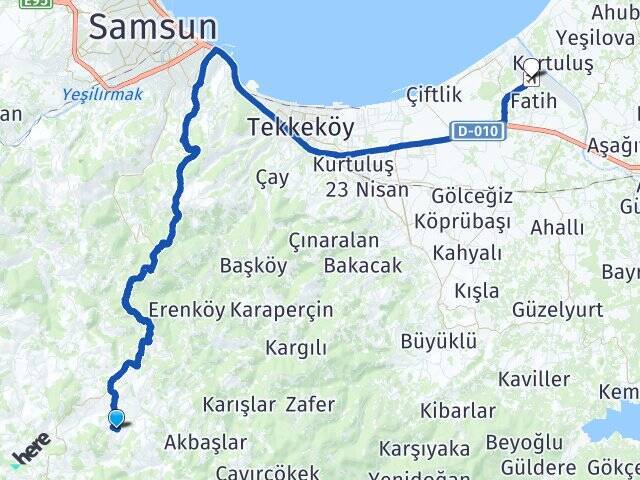 Düzardıç Çarşamba Havalimanı Arası Kaç Km - Yol Tarifi