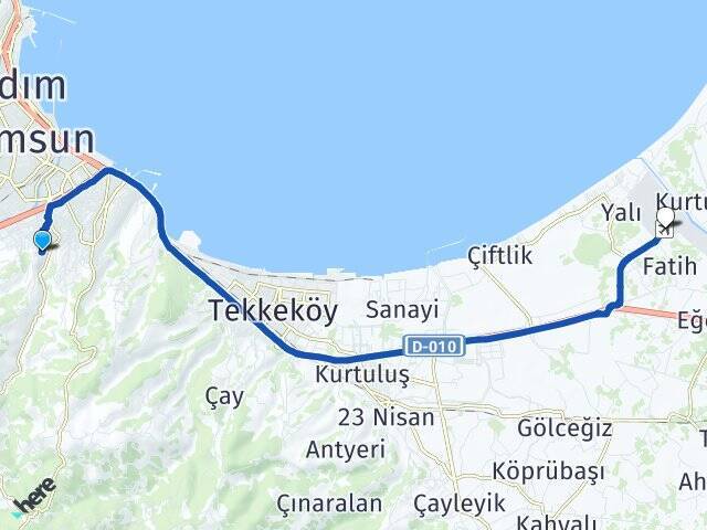 Hacı İsmail Çarşamba Havalimanı Arası Kaç Km - Yol Tarifi