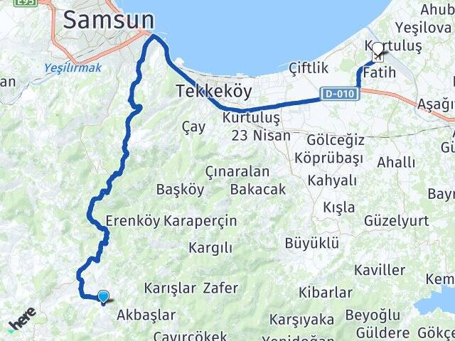 Hacınaipli Çarşamba Havalimanı Arası Kaç Km - Yol Tarifi