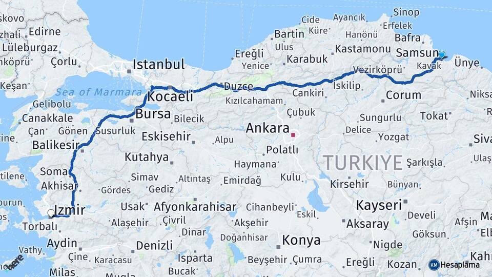 Canik İzmir Arası Kaç Km - Yol Tarifi