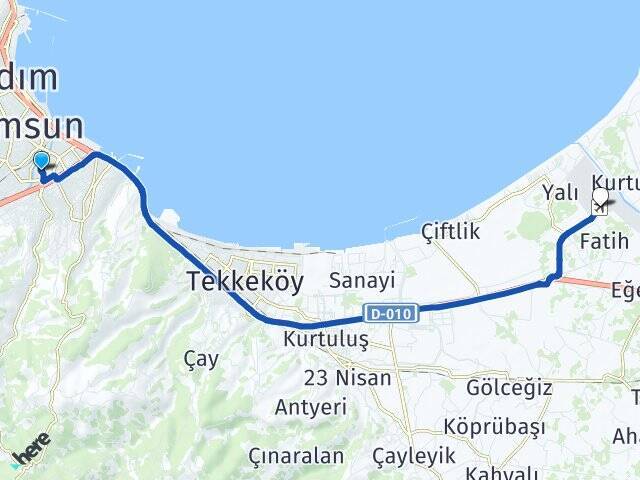Kuzey Yıldızı Çarşamba Havalimanı Arası Kaç Km - Yol Tarifi