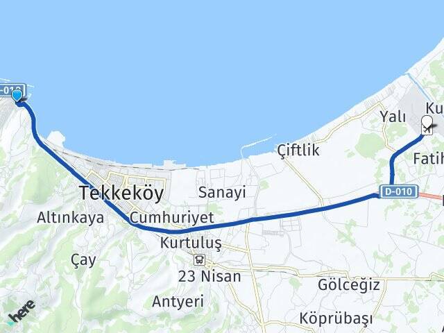 Toptepe Çarşamba Havalimanı Arası Kaç Km - Yol Tarifi