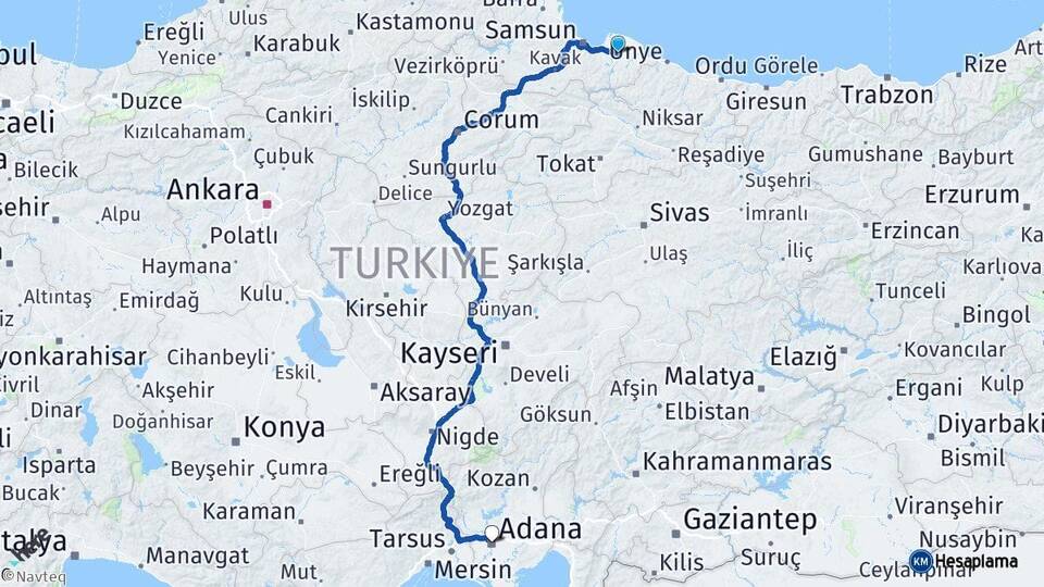 Samsun Çarşamba Adana Arası Kaç Km - Yol Haritası