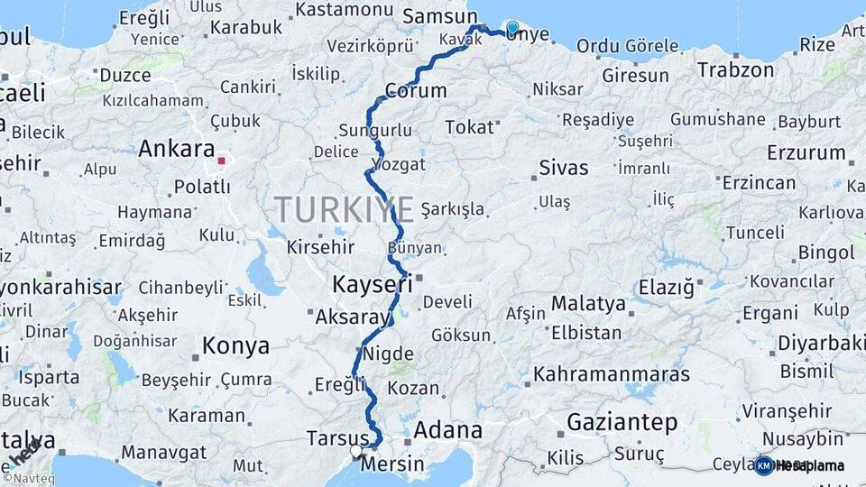 Samsun Çarşamba Mersin Arası Kaç Km - Yol Haritası
