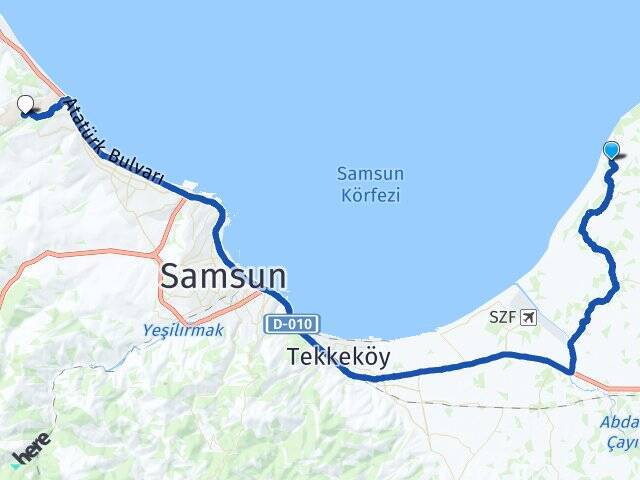 Sahil Ondokuz Mayıs Üniversitesi Arası Kaç Km - Yol Tarifi