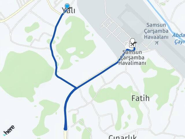 Yalı Çarşamba Havalimanı Arası Kaç Km - Yol Tarifi