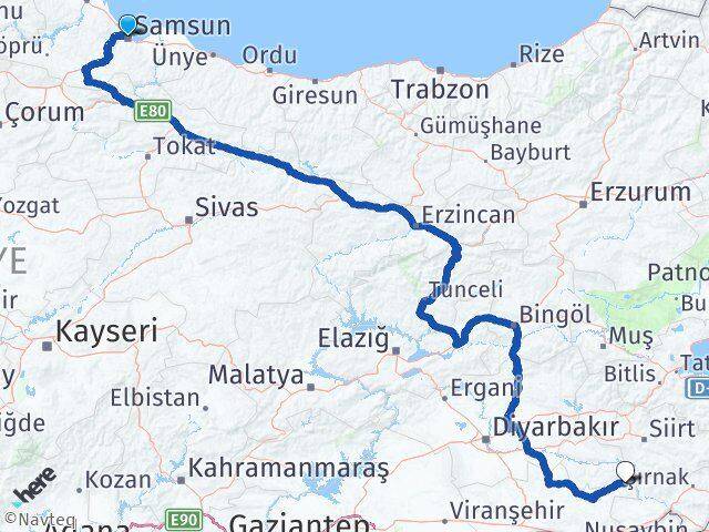 Samsun Dargeçit Mardin Arası Kaç Km - Yol Haritası