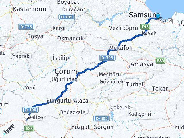 Samsun Delice Kırıkkale Arası Kaç Km - Yol Haritası