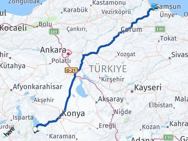 Samsun Derebucak Konya Arası Kaç Km - Yol Haritası
