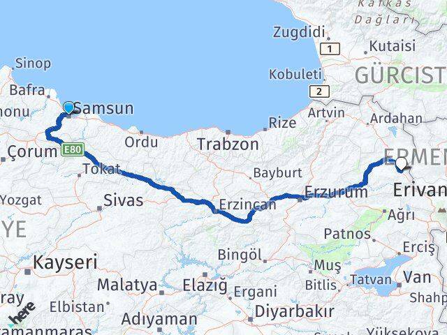 Samsun Digor Kars Arası Kaç Km - Yol Haritası