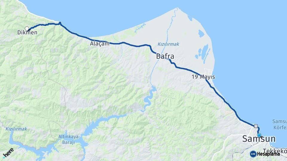 Samsun Dikmen Sinop Arası Kaç Km - Yol Haritası