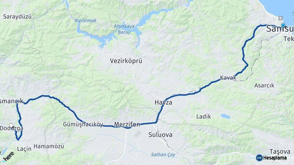 Samsun Dodurga Çorum Arası Kaç Km - Yol Haritası