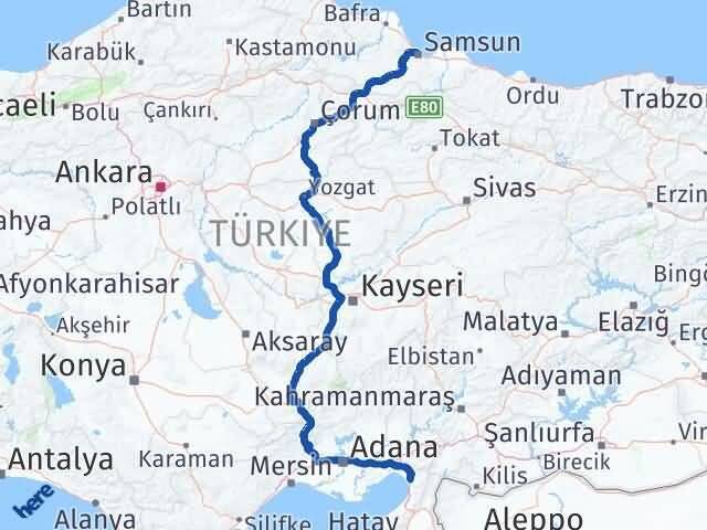 Samsun Dörtyol Hatay Arası Kaç Km - Yol Haritası