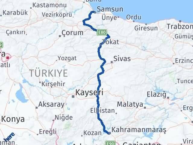 Samsun Dulkadiroğlu Arası Kaç Km - Yol Tarifi