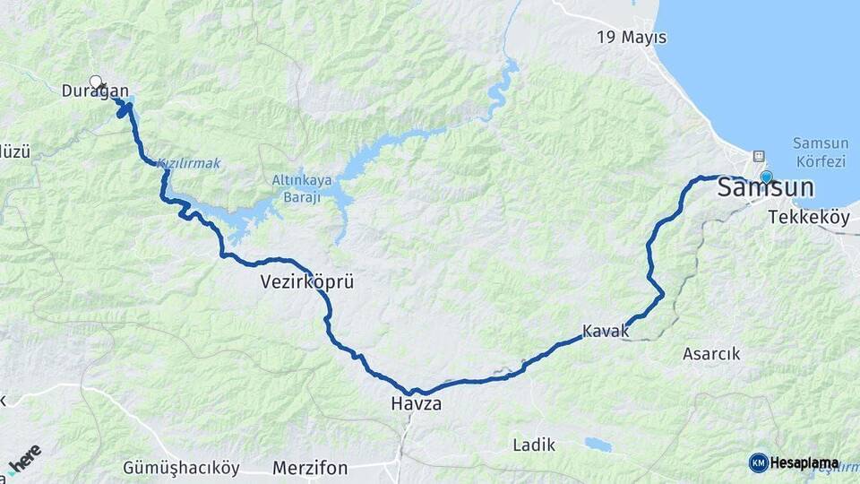 Samsun Durağan Sinop Arası Kaç Km - Yol Haritası