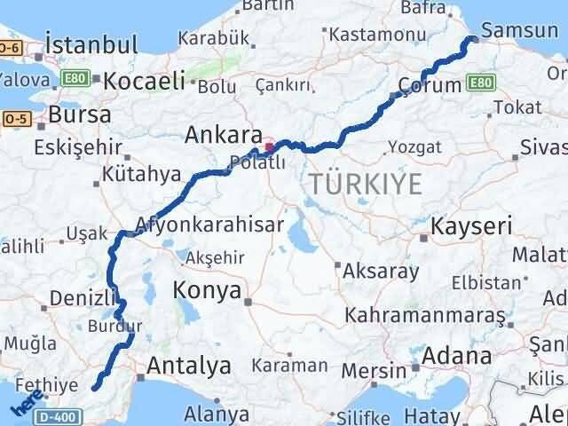 Samsun Elmalı Antalya Arası Kaç Km - Yol Haritası
