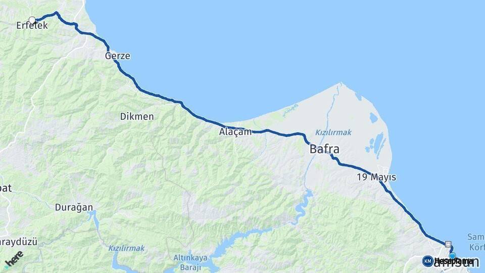 Samsun Erfelek Sinop Arası Kaç Km - Yol Haritası