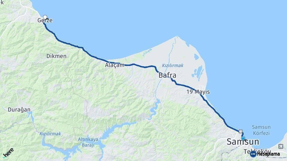Samsun Gerze Sinop Arası Kaç Km - Yol Haritası