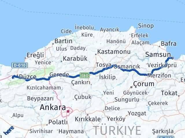 Samsun Gölyaka Düzce Arası Kaç Km - Yol Haritası