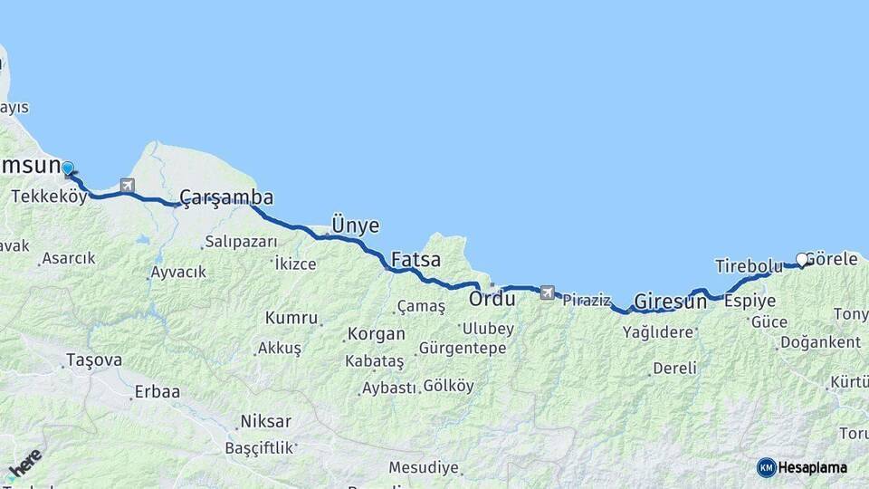 Samsun Görele Arası Kaç Km - Yol Tarifi