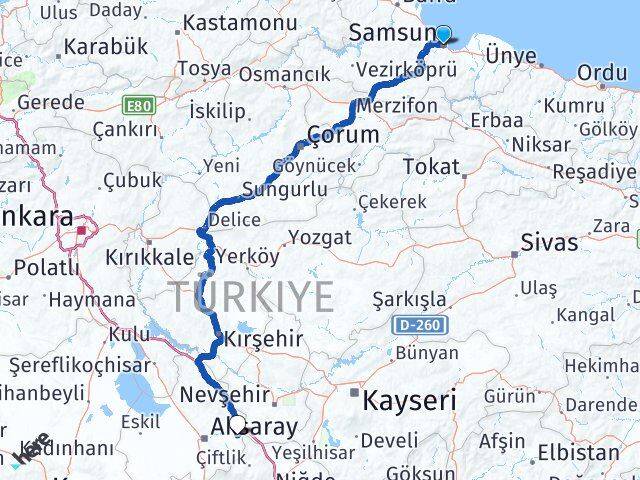 Samsun Gülağaç Aksaray Arası Kaç Km - Yol Haritası