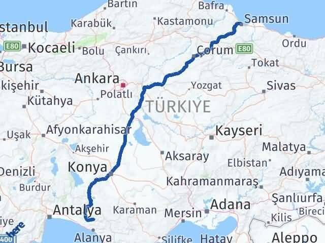 Samsun Gündoğmuş Antalya Arası Kaç Km - Yol Haritası