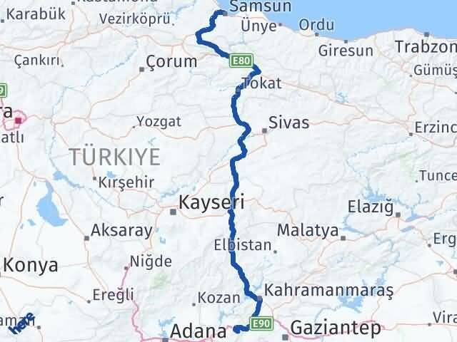 Samsun Hasanbeyli Osmaniye Arası Kaç Km - Yol Haritası