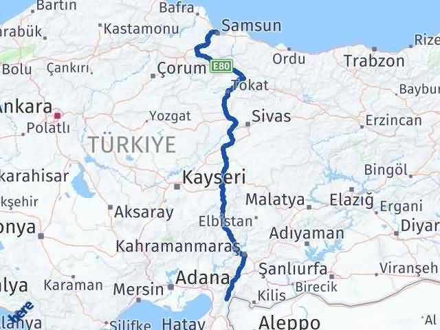 Samsun Hassa Hatay Arası Kaç Km - Yol Haritası