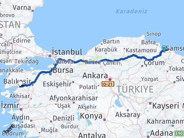 Samsun Havran Arası Kaç Km - Yol Tarifi