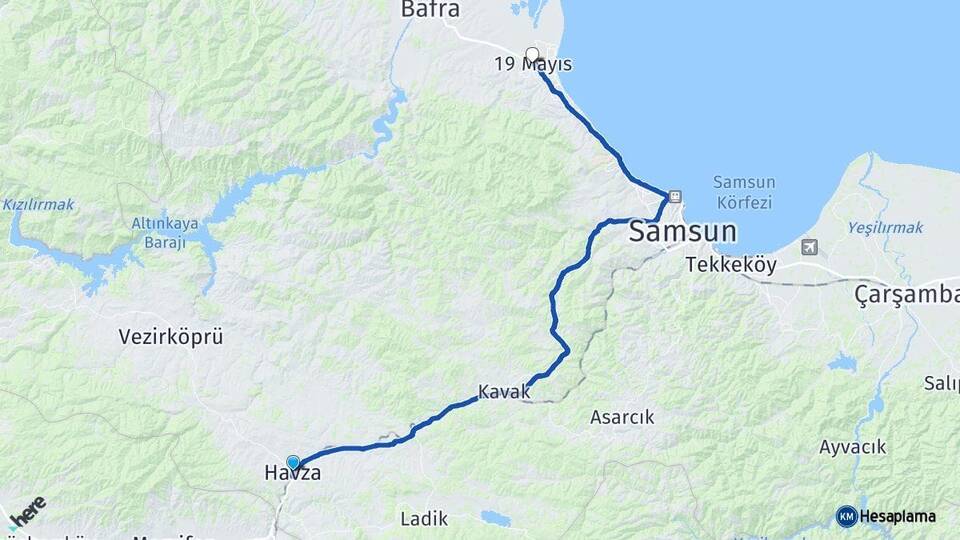Samsun Havza 19 Mayıs Arası Kaç Km - Yol Haritası