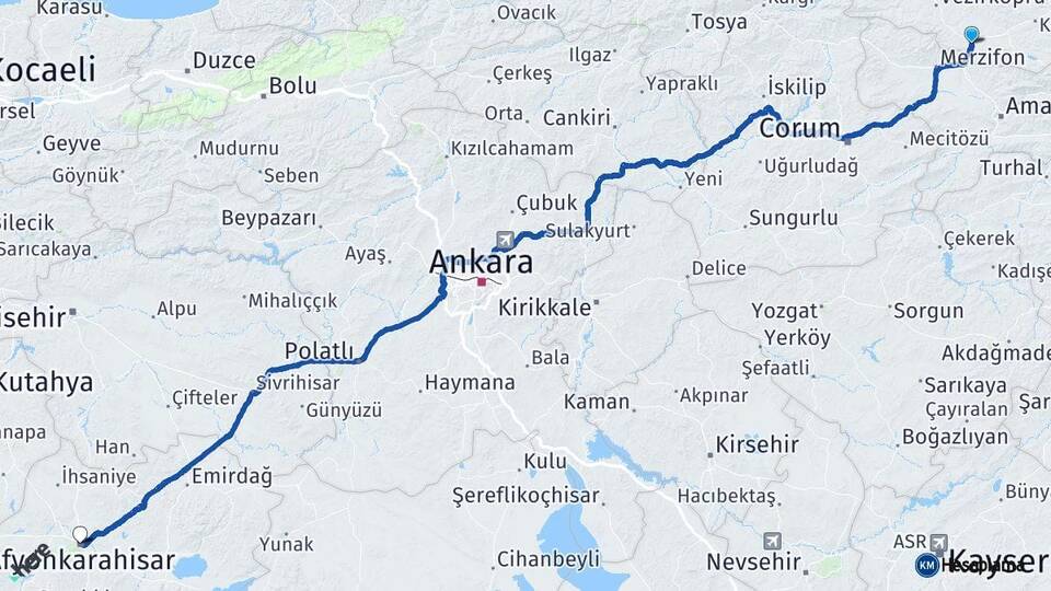Samsun Havza Afyonkarahisar Arası Kaç Km - Yol Haritası