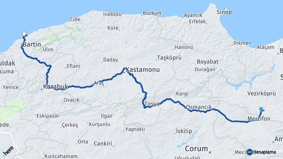 Samsun Havza Amasra Bartın Arası Kaç Km - Yol Haritası