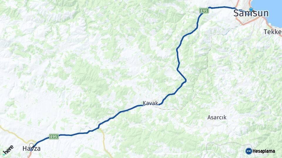 Samsun Havza Arası Kaç Km - Yol Haritası