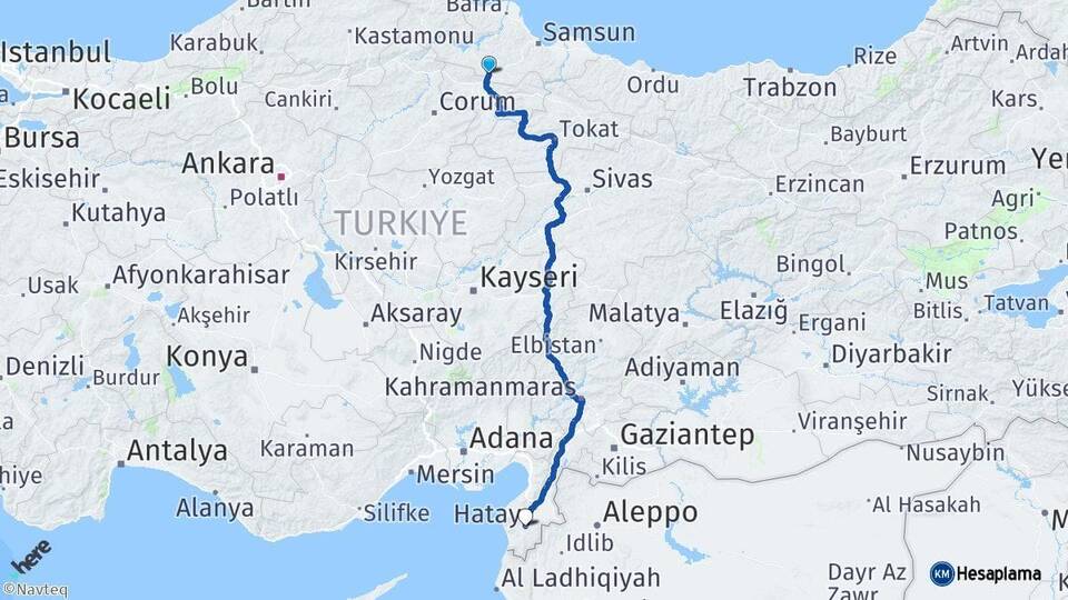 Samsun Havza Hatay Arası Kaç Km - Yol Haritası
