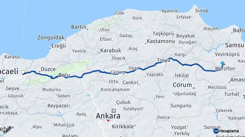 Samsun Havza Hendek Sakarya Arası Kaç Km - Yol Haritası