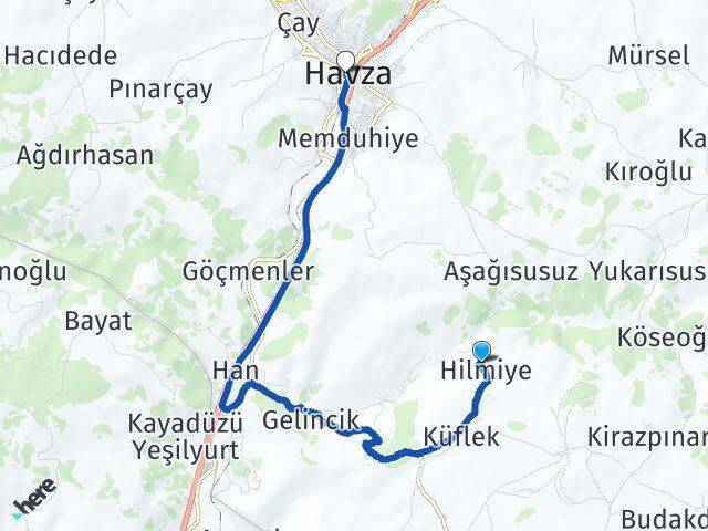 Hilmiye Havza Arası Kaç Km - Yol Tarifi