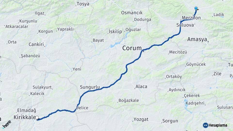 Samsun Havza Kırıkkale Arası Kaç Km - Yol Haritası