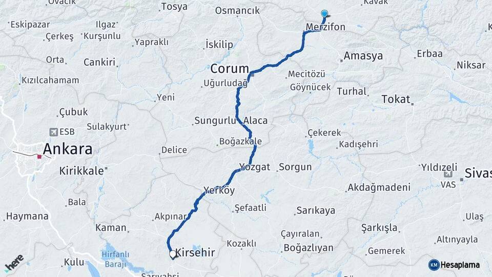 Samsun Havza Kırşehir Arası Kaç Km - Yol Haritası