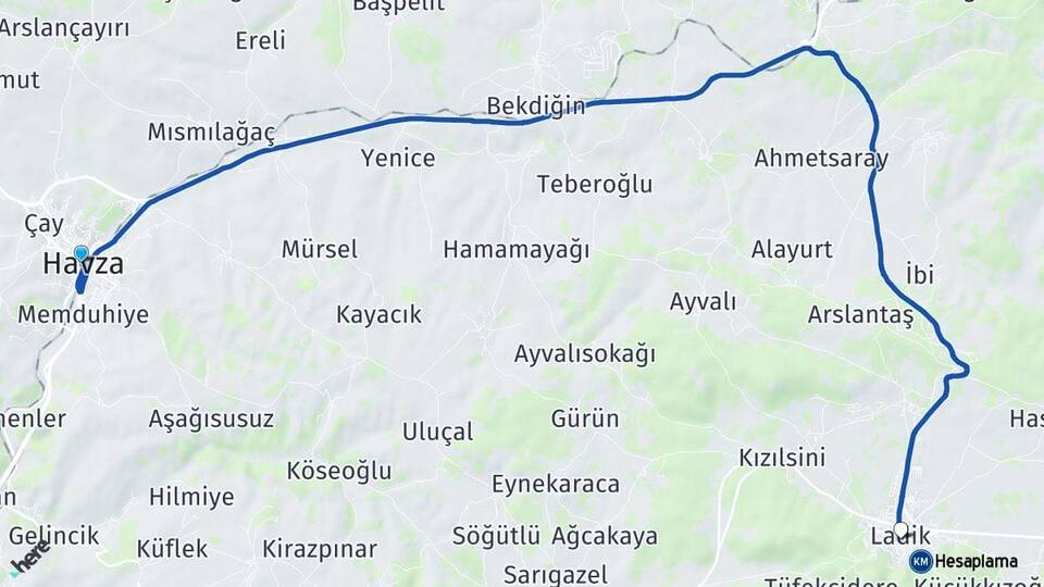 Samsun Havza Ladik Arası Kaç Km - Yol Haritası