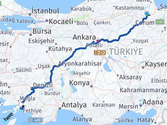 Samsun Havza Muğla Arası Kaç Km - Yol Haritası