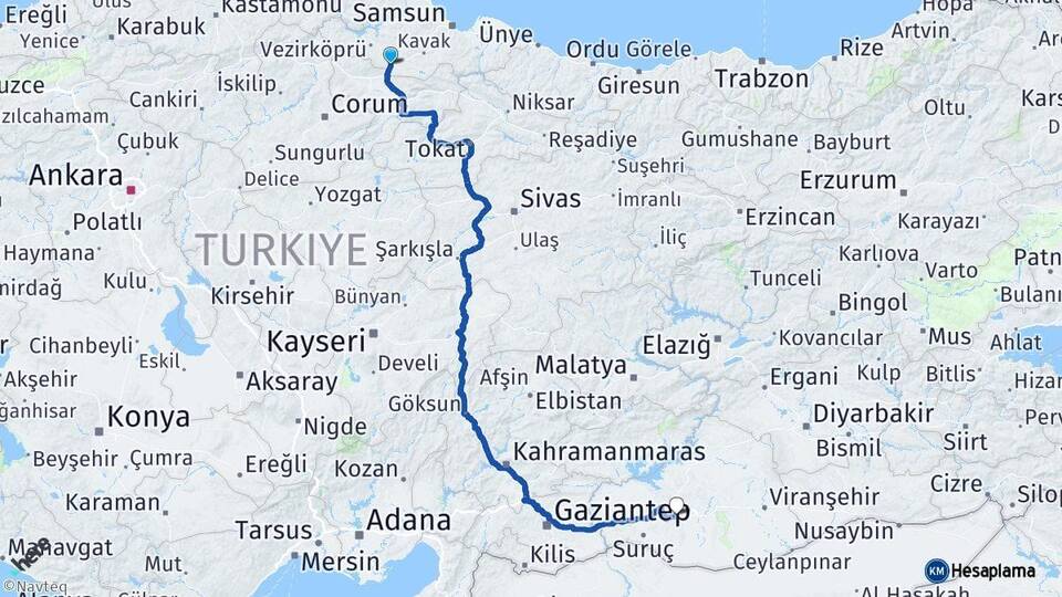 Samsun Havza Şanlıurfa Arası Kaç Km - Yol Haritası