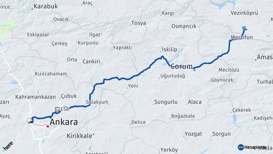 Samsun Havza Sincan Ankara Arası Kaç Km - Yol Haritası