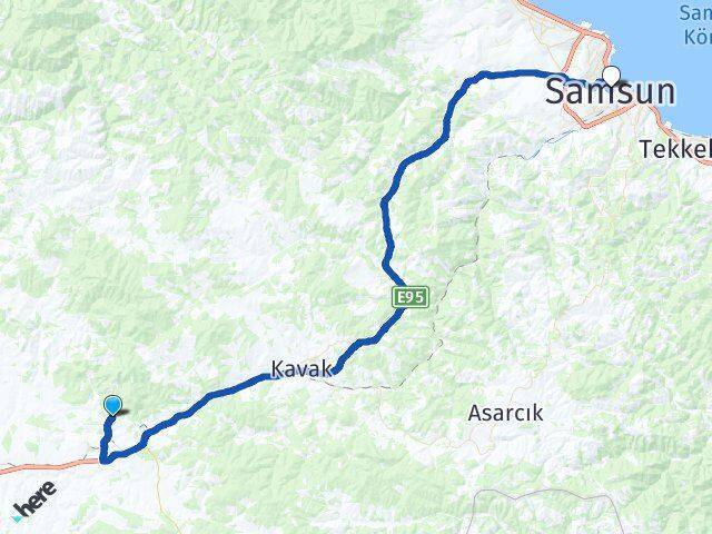 Taşkaracaören Samsun Arası Kaç Km - Yol Tarifi
