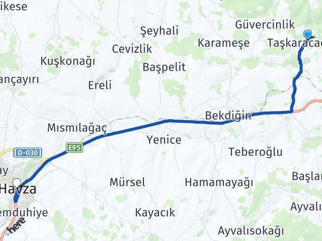 Taşkaracaören Havza Arası Kaç Km - Yol Tarifi