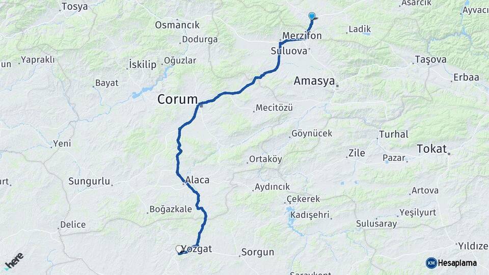 Samsun Havza Yozgat Arası Kaç Km - Yol Haritası