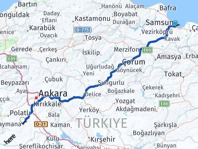 Samsun Haymana Ankara Arası Kaç Km - Yol Haritası